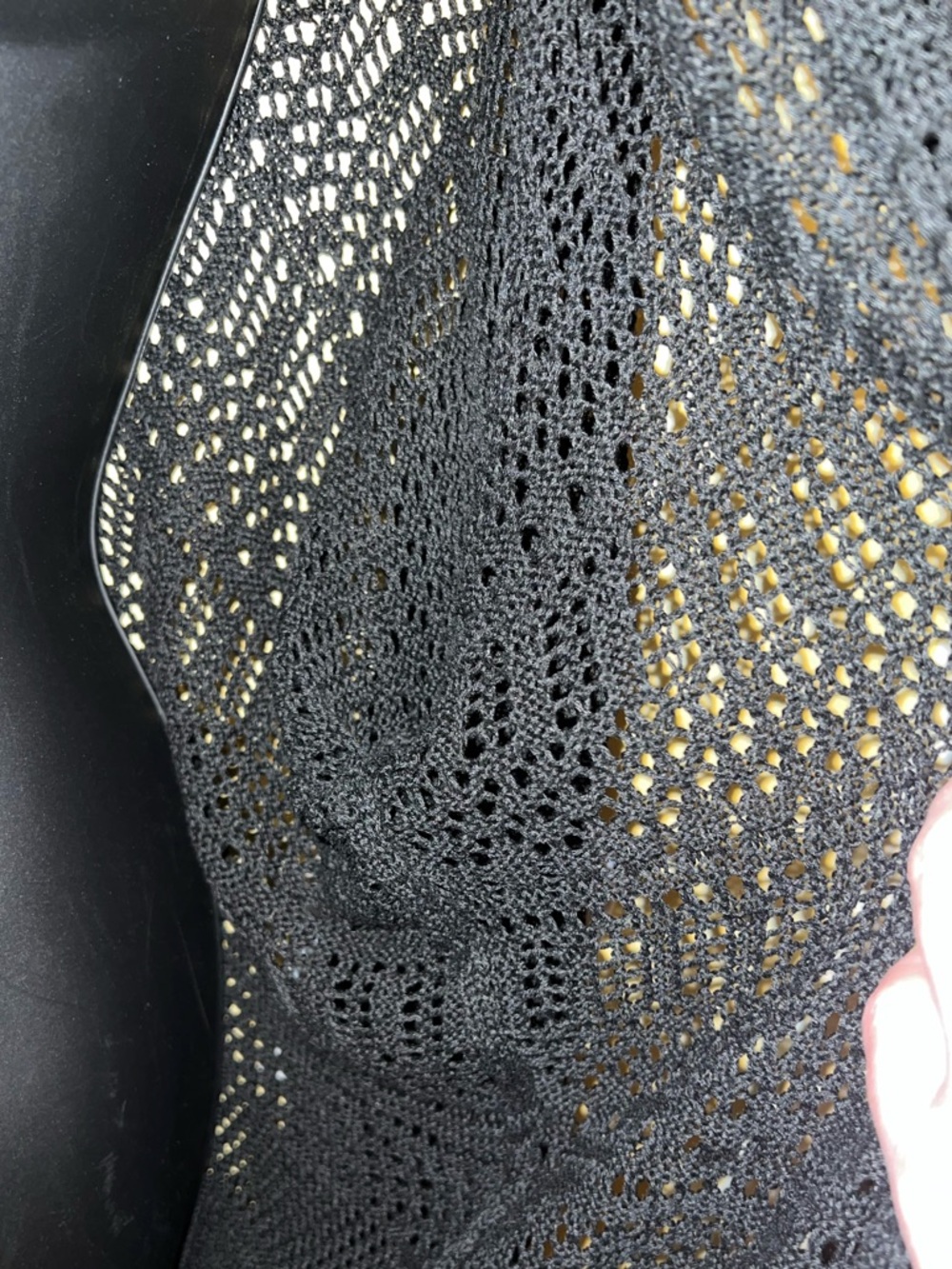Crochet Black Open-Front Knit Long Sleeve Flowy Cardigan One Size - Picture 5 of 7